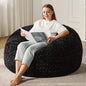 Hobestluk 4ft Bean Bag Chairs for Adults Large Beanbag Chair with Chevron Plush Fur Cover Big Bean Bag Chair for Living Room Bedroom Dorm Office - Black (44” x 44” x 24”)