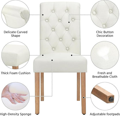 Yaheetech Dining Chairs Set of 6 Fabric Upholstered Dining Room Chairs with Button Tufted High Back and Solid Wood Legs for Kitchen/Living Room/Restaurant, Modern Style, Beige