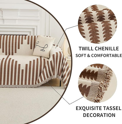 HAOMAIJIA Boho Sofa Covers Couch Covers for 3 Cushion Couch Sofa Pet Friendly Soft Thick Couch Cover for Dogs Washable Sectional Couch Covers L Shape Furniture Protector (Brown, 91"x150")