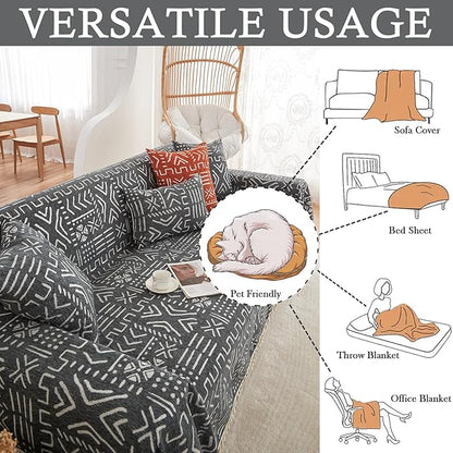 HANDONTIME Sofa Covers Boho Couch Cover for 3 Cushion Couch Sofa Geometric Couch Cover for Living Room Pet Sofa Slipcovers Couch Protector for Dogs Aesthetic Cushion Cover, Black/White
