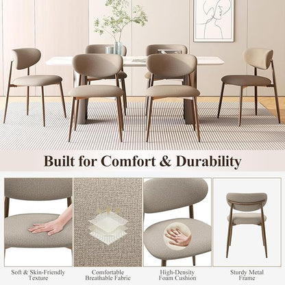 Dining Chairs Set of 4, Ergonomic Fabric Upholstered Seating with Wood Look Metal Legs and Anti Slip Pads, for Home and Restaurant Use, Camel