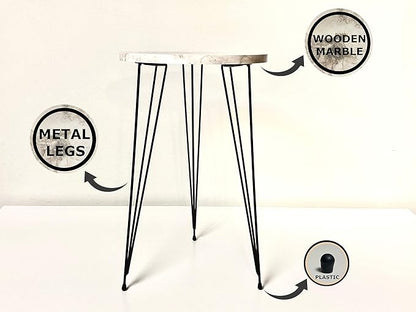 PAK HOME Set of 2 End Tables Round Wood Sofa Side Coffee Tables for Small Spaces, Nightstand Bedside Table with Metal Legs for Bedroom, Living Room, Office, Balcony (Black High Gloss)