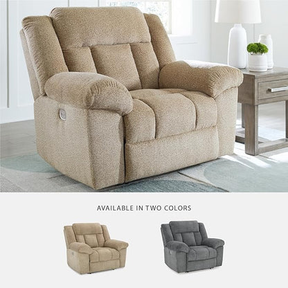 Signature Design by Ashley Tip-Off Classic Wall Hugger Power Recliner with Adjustable Headrest and USB Ports, Light Brown