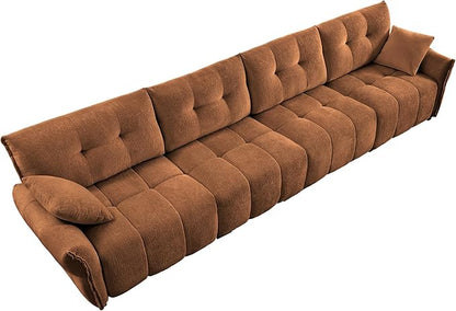 Modern Chenille Fabric 4-Seat Sofa w/ 2 Pillows, Premium Upholstery Living Room Couch with Tufted Backrest & Comfortable Armrests and High-Resilience Memory Foam Cushions,Orange