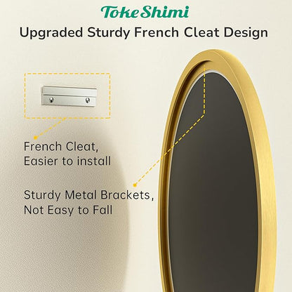 TokeShimi 18 in Brushed Gold Wall Mirror Framed Round Bathroom Mirror for Over Sink Shatterproof, 18 x 18 Farmhouse Mirror Circle Metal Wall Mirrored for Living Room, Entryway, Bedroom, Vanity