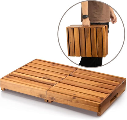 Holana 25in One Foldable Step Stool for Elderly - Acacia Wood High Riser Step Stool for Adults Kid - Wooden Mobility Stepping Stools 400 Lbs Load Capacity for Bathroom Aid Handicap, Bed,Kitchen,Garden