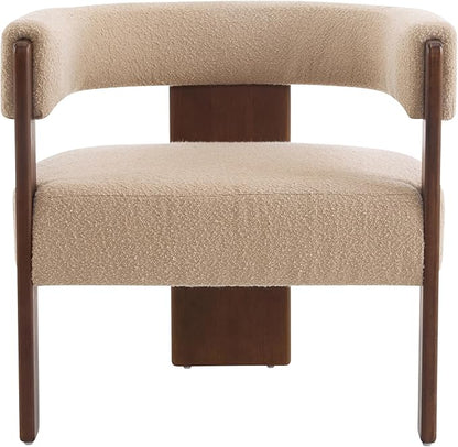 Christopher Knight Home Nettie Modern Accent Chair for Living Room, Boucle Fabric Single Lounge Sofa Chair with Wooden Frame, Comfy Reading Chair for Bedroom, Lounge Armchair with Cushion, Dark Beige