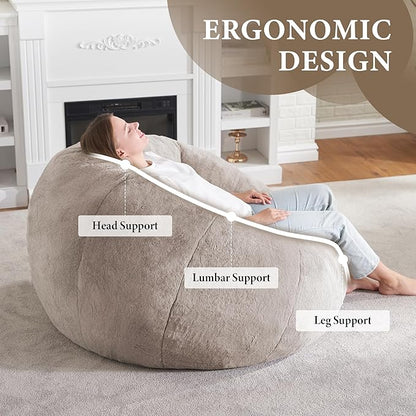 Hobestluk Bean Bag Chairs Large Bean Bag Couch for Adults Stuffed Sofa Chair Comfy Giant Bean Bag Chair with Spacious Design for Reading, Playing or Relaxing (Brown)