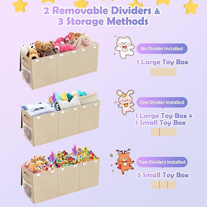Extra Large Toy Box, Collapsible Sturdy Kids Toy Chest for Boys, Girls, 40"x14"x16" Storage Organizer Toddler Storage Bins with Lids, Toybox Basket for Living Room, Bedroom, Nursery, Beige