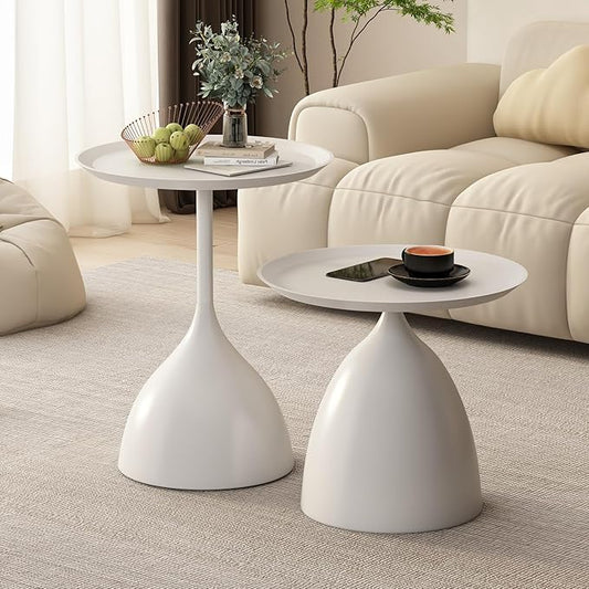 Nesting Tables, White Side Tables, Modern End Tables for Living Room Nesting Coffee Table Set of 2,Console Table Pedestal Tables