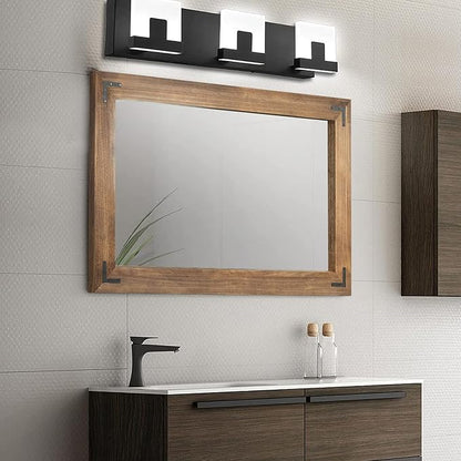 YOSHOOT Rustic Wooden Framed Wall Mirror, Natural Wood Bathroom Vanity Mirror for Farmhouse Decor, Vertical or Horizontal Hanging, 60" x 36", Brown