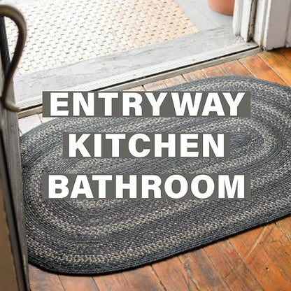 Homespice Jet Black Jute Rug 20x30 - Hand Braided Kitchen Rugs for Primitive Decor