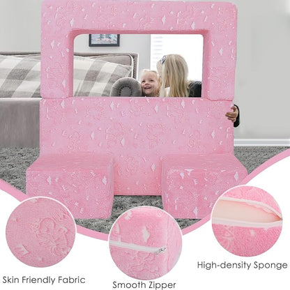 MeMoreCool Glow-in-The-Dark Unicorn Kids Modular Play Couch Sofa – Convertible Fold-Out Plush Foam Toddler Chair for Children’s Playroom