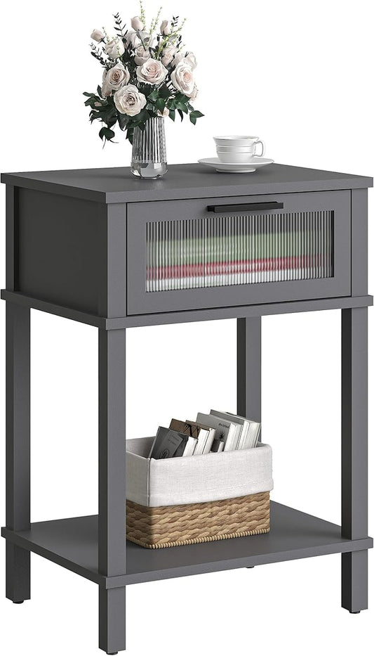 Nightstand Wooden Bedside Table with Drawer Grey Night Stands Modern Style Small End Table Side Table with Storage Shelf for Bedroom Living Room MLBZ10G