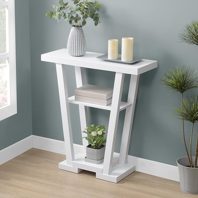 Convenience Concepts Newport V Console Modern Sofa Storage Shelves, Narrow Entryway Hall Living Room, Display Accent Table, 31.5", White