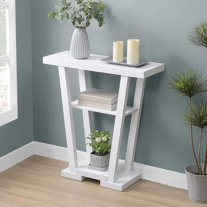 Convenience Concepts Newport V Console Table 31.5" - Modern Sofa Table with Storage Shelves, Narrow Entryway Hall Table for Living Room, Display Accent Table, White Faux Marble/White