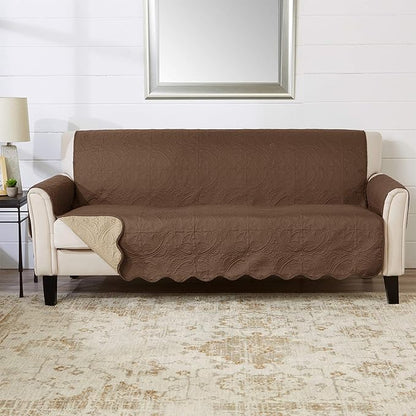 Great Bay Home Medallion Stitched Solid Furniture Protector Stain Resistant Durable Furniture Protector Elenor Collection (Sofa, Chocolate/Taupe)