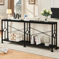 HOMISSUE Long Entryway Console Table, 70.9" Industrial Narrow Sofa Tables Behind Couch with 2 Tier Storage Shelf for Hallway, Living Room, Black
