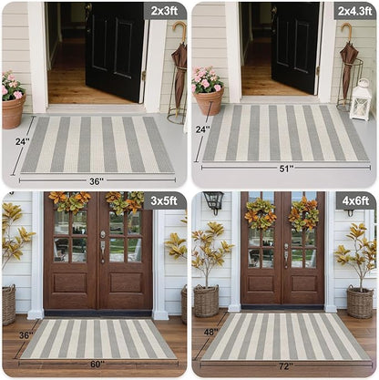 OJIA Front Door Rug 24"x51" Washable Checkered Rug Cotton Woven Small Outdoor Rug Kitchen Entryway Rugs Indoor Doormat Outdoor Entrance Porch Carpet for Bathroom Bedroom (Gray/White/Tan)