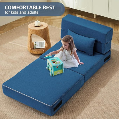 Folding Sofa Bed with Pillow- Convertible Chair Floor Couch & Sleeping Mattress, Foldable Memory Foam Sleeper for Living Room/Dorm/Guest Room/Home Office/Apartment/Loft, Single28, Navy Blue