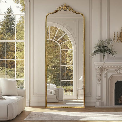 G-LEAF Vintage Baroque Full Length Floor Mirror 75"X30", Victorian Antique Mirror with Brush Gold Ornate Metal Frame for Fireplace Entryway Living Room Hallway Bathroom