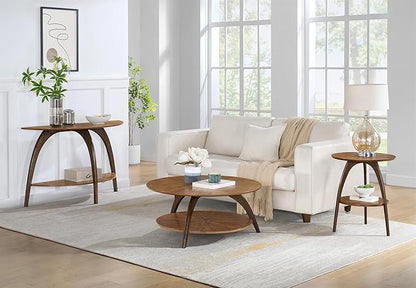 Martin Svensson Home LAX Two-Tone 48-Inch Caramel Brown Half-Moon Wood Sofa Console Table with Walnut Legs and Shelf Storage