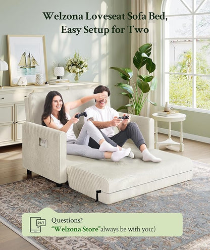 53” Convertible Sofa Bed Couch, Corduroy Couch Bed, 6-Position Loveseat Sleeper Sofa, Love Seat Sleeper Bed 23.6" Extra Deep Seat, Modern Couches for Living Room/Apartment/Home/Office, Beige