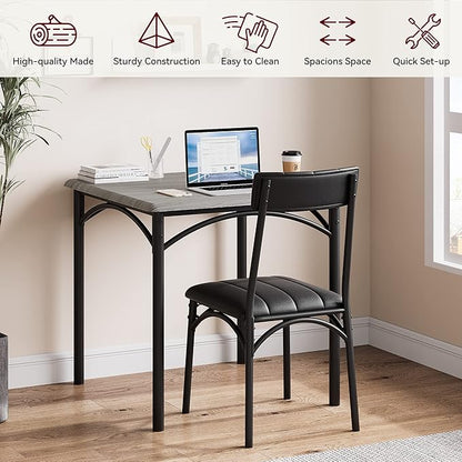 GarveeHome Dining Table Set for 2, Kitchen Table with 2 Upholstered Chairs, Wood Square Dining Table and Chairs Set for Small Space, Apartment, Dinner, Rustic Gray