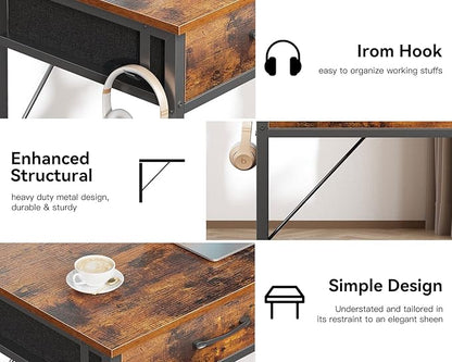 Casaottima 32 Inch Small Office Computer Desk with 2 Drawers & Headphone Hook - Compact Writing Desk for Home Office, Study or Work, Modern Space-Saving Design for Small Spaces, Pure Vintage