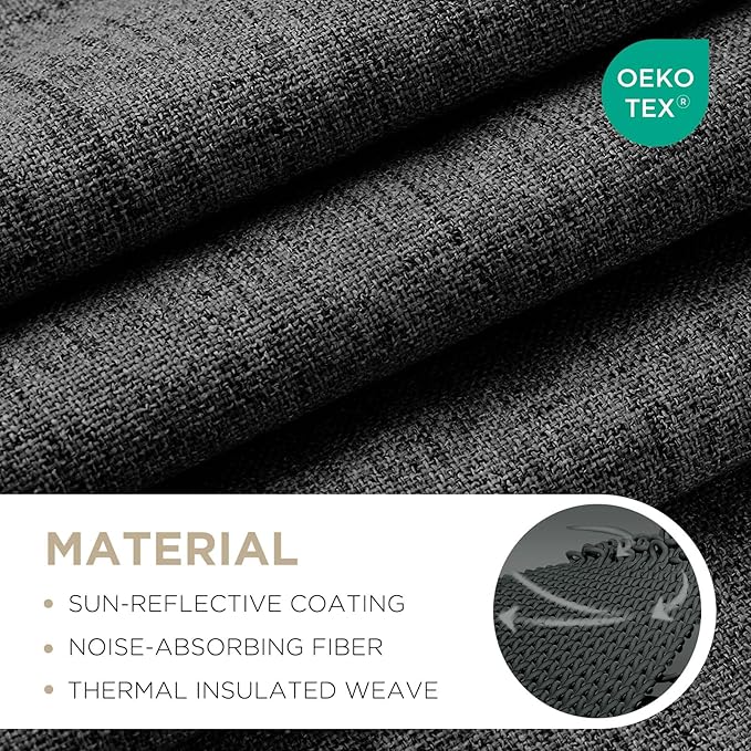 Joydeco 100% Blackout Curtains for Bedroom - Natural Linen Curtains 52"W x 84"L Long, Thermal Insulated 2 Panels Black Light Blocking Drapes, Rod Pocket & Back Tabs, Darkening Privacy for Living Room