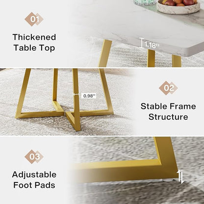 Tribesigns Square Dining Table for 8, 31.5" Modern Dinner Table with Metal Base, Kitchen Table for Dining Room, Small Space, Apartment, White & Gold