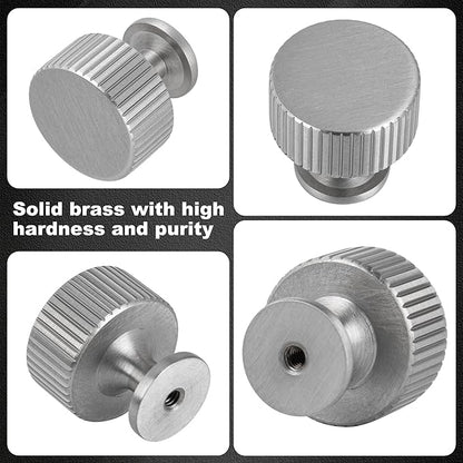 6 Pack Satin Nickel Cabinet Knobs, Solid Brass Drawer Pulls, Modern Kitchen Cabinet Handles for Cupboard, Wardrobe, Bathroom & Closet, Durable Cabinet Hardware