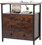 3 Wooden Drawers Night Stand, 27 Inch Wide Nightstand with Charging Station and Adjustable Drawers, Bedside Table for Living Room/Bedroom/Office, Retro Brown.