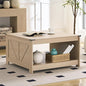 Farmhouse Coffee Table for Living Room, Wood Square Coffee Tables, 31.5" D x 31.5" W, Natural Oak