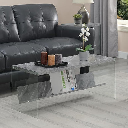 Convenience Concepts SoHo Modern Living Storage Shelf, Contemporary Coffee Table for Family Room, 40", Gray Faux Marble/Glass