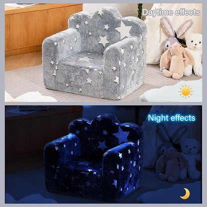 Tiita Kids Couch Plush Toddler Chair, Cloud-Like Glow in The Dark Kids Sofa Toddler Reading Chair with Washable Cover Carrying Handle, Convertible Children Sofa Chair for Girls and Boys