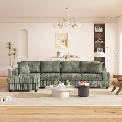Eafurn 132.68" Oversized L Shaped Modular Sectional Sofa Couch with Reversible Chaise Lounge Daybed, Modern Corduroy Upholstered Corner Lounge Couch with Thick Cushions and Headrest