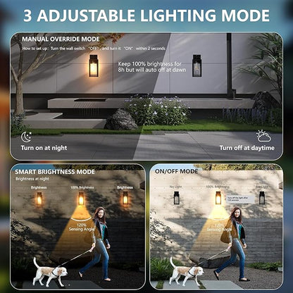 Dawn to Dusk Outdoor Sensor Motion Sensor Light Fixture Waterproof Porch Lights Anti-Rust Exterior Wall Mount Light Outdoor Wall Lantern for Patio Front Door Garage - 2 Pack
