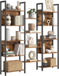 VASAGLE 5-Tier Bookcase with 14 Shelves, Book Shelf with Metal Frame, Bookshelf for Living Room, Home Office, Industrial Style, 9.4 x 62.2 x 65.4 Inches, Rustic Brown and Black ULLS107B01