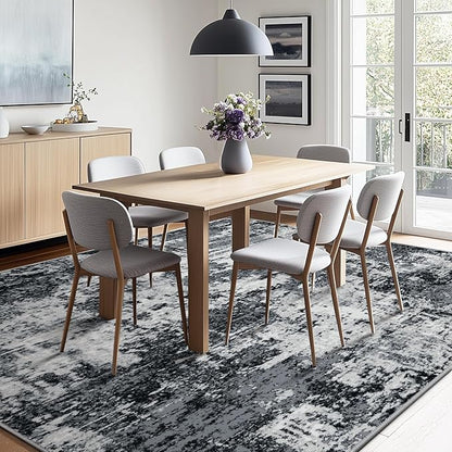 Washable Area Rugs 6'x9' Non-Slip Modern Abstract Soft for Living Room Entryway Bedroom Nursery, Print Pattern, Black Gray