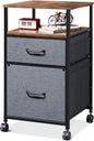 DEVAISE 2 Drawer Mobile File Cabinet, Rolling Printer Stand with Open Storage Shelf, Fabric Vertical Filing Cabinet fits A4 or Letter Size for Home Office, Rustic Brown