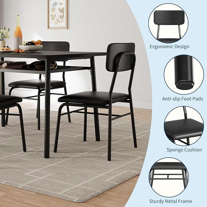 GarveeHome Dining Table for 2 with Storage Rack, Small Kitchen Table for 2 with Metal Frame, Square Table with Upholstered Chairs Set of 2, 3-Piece Dining Room Set for Small Space, Apartment, Black
