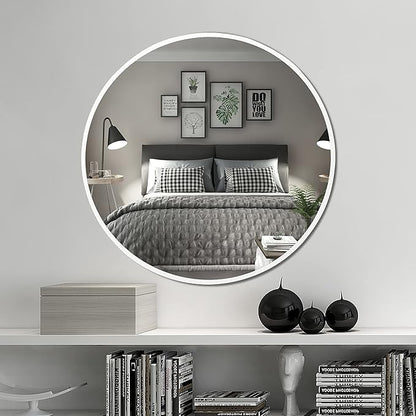 FrameWorks 28" Deluxe Contemporary White Circular Aluminum Mirror