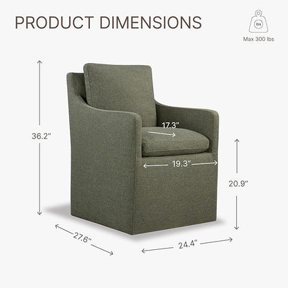 Upholstered Dining Chairs with Casters No Assembly Modern Accent Armchair with Rollers for Diningroom Bedroom Livingroom Reading Room,Green,2 Boxs