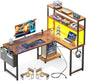 Casaottima Gaming Desk with Power Outlets & LED Lights, 43 Inch Reversible L Shaped Computer Desk with Shelves & Storage Bag, Corner Desk for Home Office, Vintage