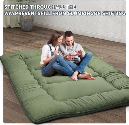 Japanese Floor Mattress,4" Thicken Japanese Floor Sleeping Pad Foldable,Futon Mattress Suitable for Camping and Guest Room (Green, Twin (80" x 36"))