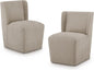 Upholstered Dining Chair with Casters Wingback Modern Side Armless Deskchair with Rollers for Diningroom Bedroom Livingroom Reading Room,Khaki,2 Box