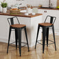 Yongchuang 30 inch Bar Stools Set of 2 Bar Height Metal Barstools with Wood Seat Low Back Kitchen Bar Chairs Matte Black