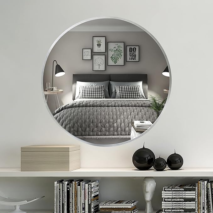 FrameWorks 28" Deluxe Contemporary Silver Circular Aluminum Mirror