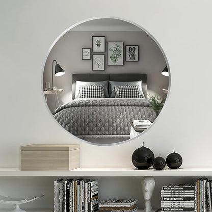 FrameWorks 28" Deluxe Contemporary Silver Circular Aluminum Mirror